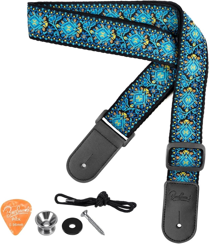 BestSounds Ukulele Strap, Jacquard Weave Adjustable Uke Mandolin Shoulder Straps for Adult & Kids, Ukulele Button Accessories (Teal Blue) - Image 1
